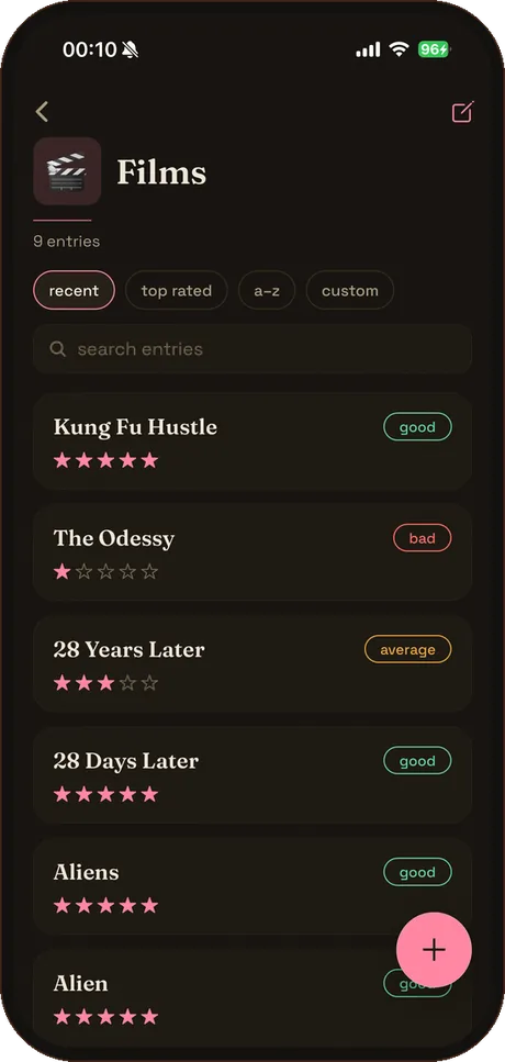 KeepTracker film list
