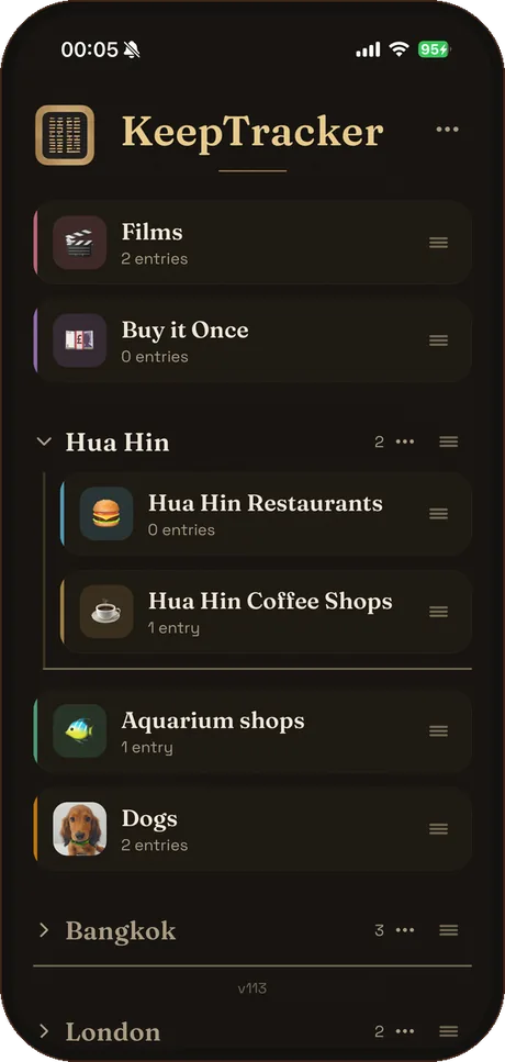 KeepTracker home screen